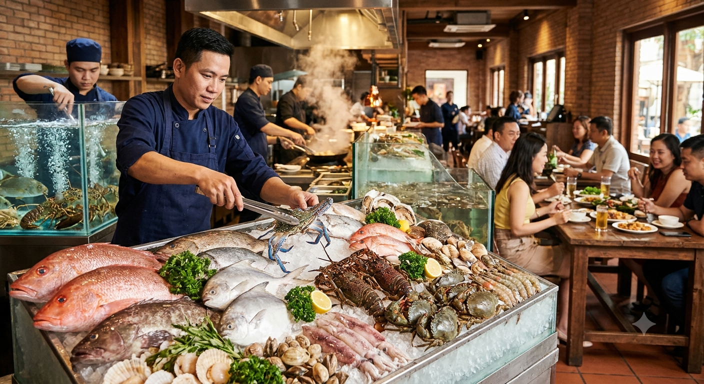 Khám phá nguồn hải sản tươi sống và thực đơn phong phú