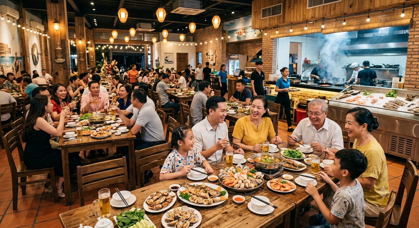 Không gian quán và sự phù hợp cho gia đình, tiệc tùng